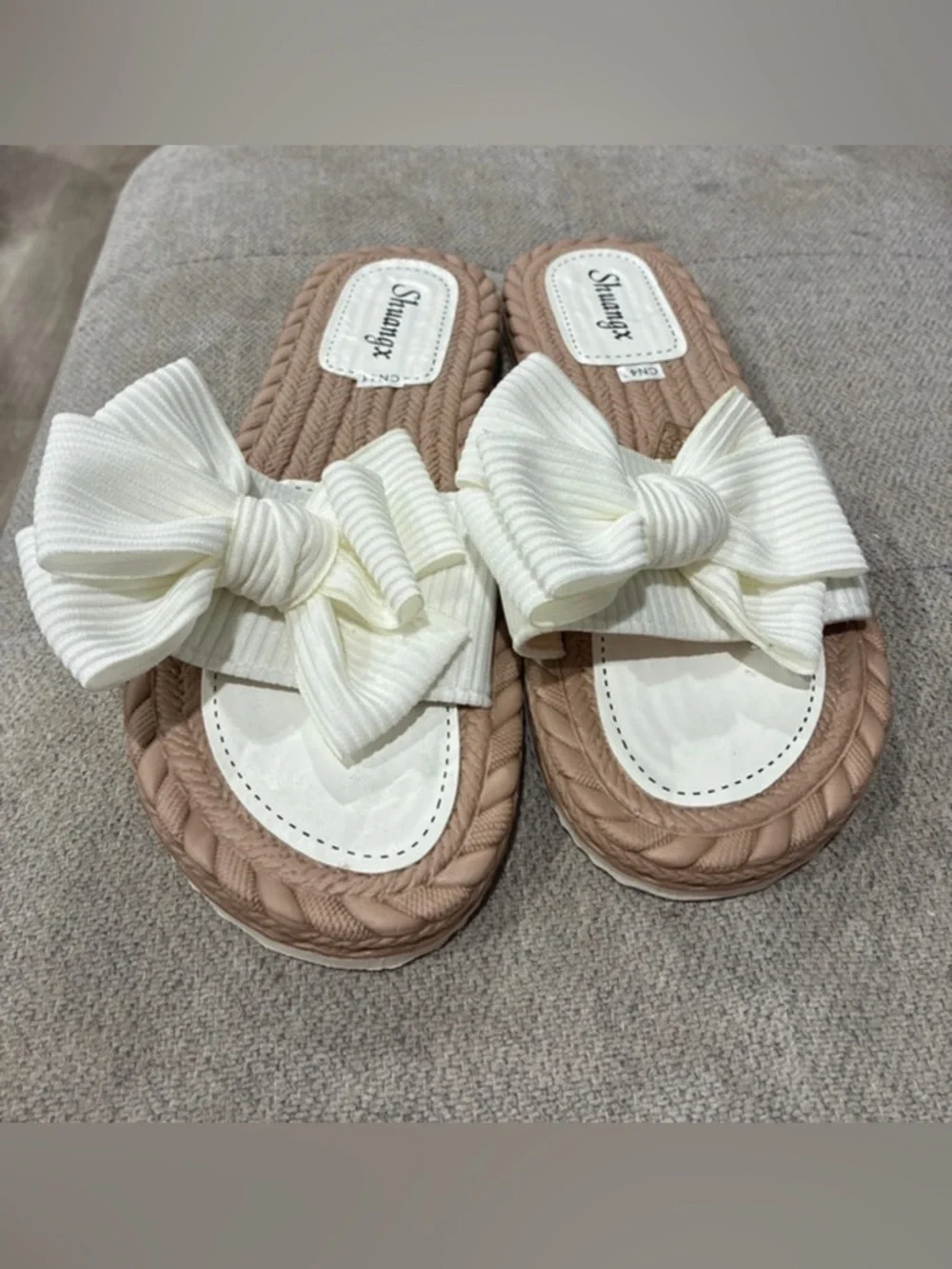 New-9 Sandalia dama white wedding bow slip on beautiful white bow sandals